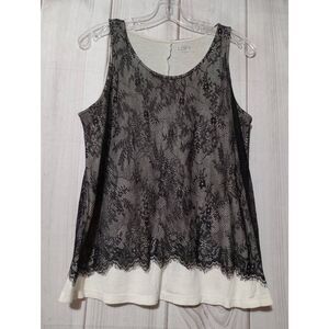 Loft Shirt Ladies Medium Ivory Black Lace‎ Tank